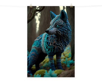 Cool Wolf Poster, Trippy 3D Crochet Artwork, Forest Themed Wall Decorations, Children Teen Room Decor, Trippie Pretty Aesthetic Nature Gifts