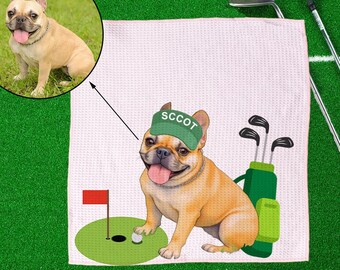 Custom Pet Photo Golf Towel,Personalized Golf Towel With Name,Waffle Golf Towel,Dog Lover Gift,Dog Mom Gift,Golf Lover Gift,Golf Accessory.