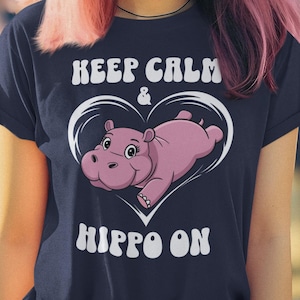 Cute Hippo Shirt for Animal Lovers Tee, Keep Calm and Hippo On, Gift for Her, Unisex Graphic Tshirt for Wife GF Mom Girlfriend Moo Deng Top