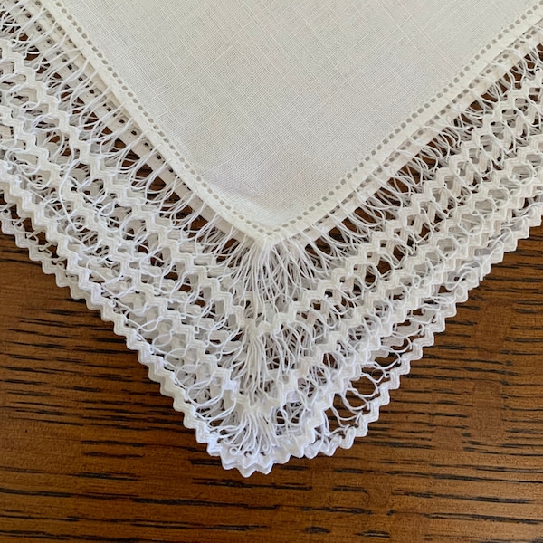 Vintage Linen Handkerchief with Intricate Lace Edging, Needs Minor Restoration Work
