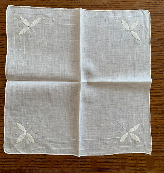 Vintage Pale Blue Embroidery and Leaves on Ivory … - image 4