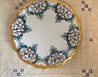 Antique or Vintage Art Nouveau 8.5 Inch Plate, White Flowers, O & E G, Royal Austria