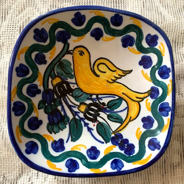 Vintage Small Trinket Dish, Ceramic, Yellow Bird
