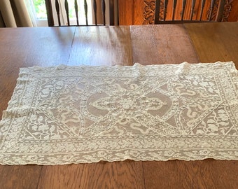 Antique French Normandy Mixed Doily Table Topper, 37" x 21", Some Spots & Breaks