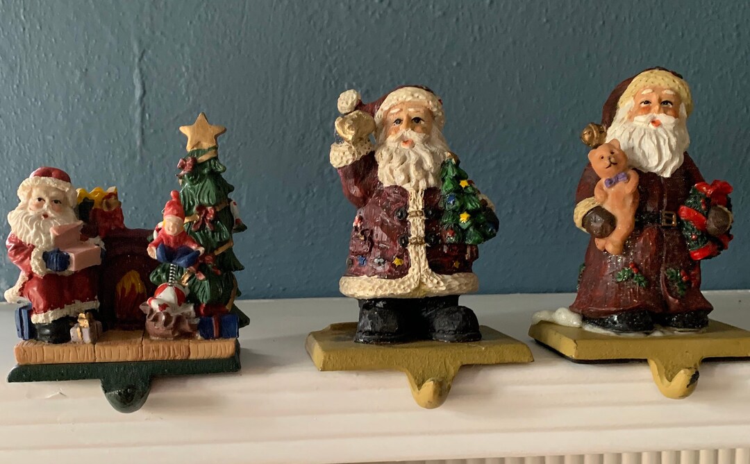 Vintage Santa Stocking Holders Cast Iron Bases Molded Resin Etsy