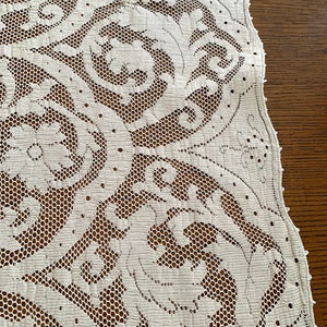 Vintage Quaker Lace Tablecloth, 63" x 46", Taupe / Ecru, Minor Mends