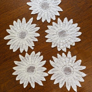 5 Tape Lace Coasters or Doilies, Flower Shaped, Some Wear, Rare Find!