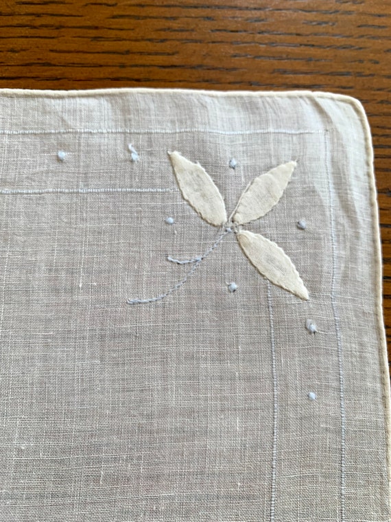 Vintage Pale Blue Embroidery and Leaves on Ivory … - image 6