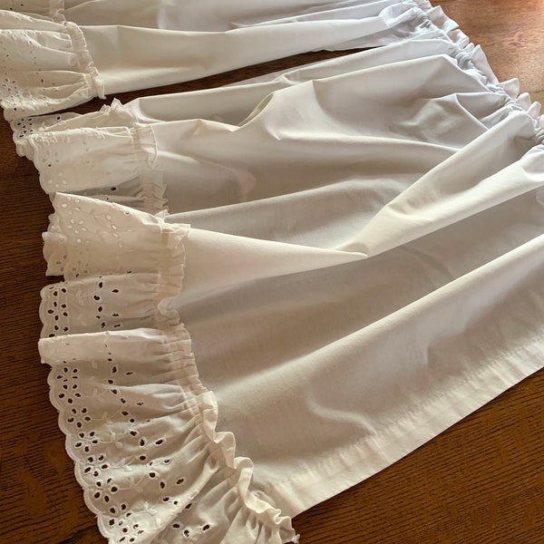 Pair of Vintage Café Half Curtains, JC Penney, Eyelet Ruffles, 31"” Long, 76" Combined Width