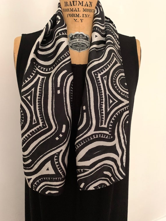 Abstract Black and Ivory Michael Murray Silk Scarf