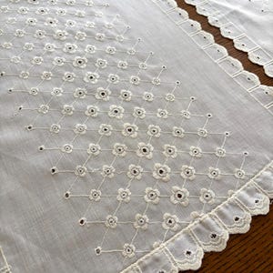 Set of 2 Vintage 31" Eyelet Table Runners / Dresser Scarves, Ecru