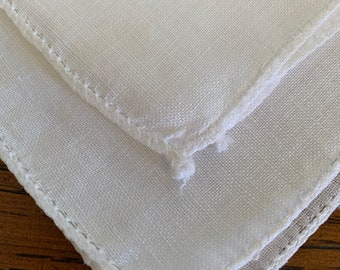 Set of 2 Vintage White Linen Handkerchiefs, Some Wispy Threads