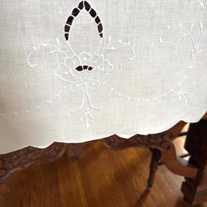 Embroidered Vintage Table Runner / Dresser Scarf, 49" x 16", Lt. Blue Cutwork, Minor Issues