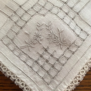 Embroidered Bridal Handkerchief, Appenzell Style with Tatted Edging