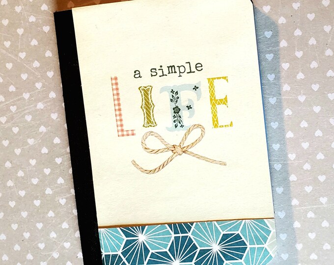 Featured listing image: Mini Journal,  A Simple Life art journal, Project Life Front Porch Card, Mini Altered Notebook, 50 lined pages, 4.50 x 3.25 inches