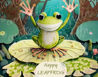 Frog Digital Art, Printable Happy Frog for Framed Art, Junk Journal & Scrapbooking - Ideal for Card Making, DIY Projects