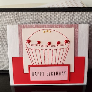 Birthday Card, Cupcake Birthday Card, Happy Birthday message, handstamped card,Personalized card,Handmade Card image 2