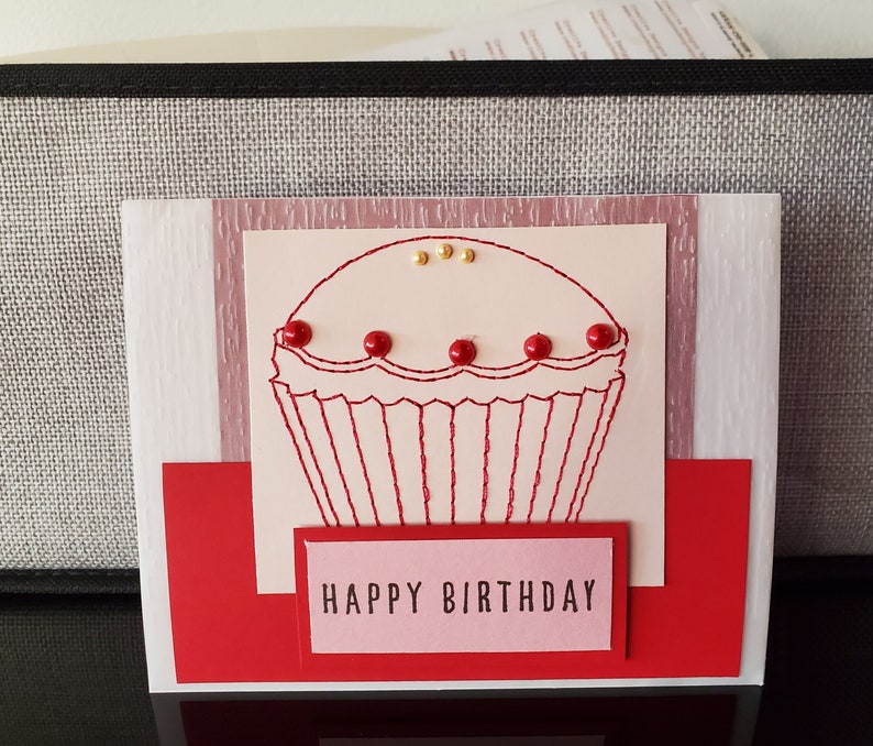 Birthday Card, Cupcake Birthday Card, Happy Birthday message, handstamped card,Personalized card,Handmade Card image 2