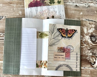 Journal inserts Planner Decoration Set: Gift Bag tags Handmade Fabric Flip Card, Bird Tag & Folio