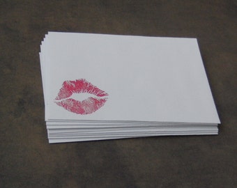 Envelopes with Red Lips Hand stamped White Set of 10  - 5 sizes, Business, Announcement,Coin