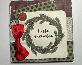 Hello December Christmas Magnet, Upcycled Holiday Decor, Handmade Teacher Gift, Stocking Stuffer, Journal Embellishment