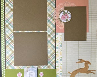 Spring Florals Scrapbook Layout: Vintage Hare, Pink Doily, Handmade 12x12 Page
