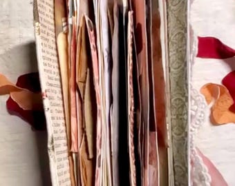 Handmade Fall Junk Journal, Fabric Lace Cover, Vintage Autumn Art