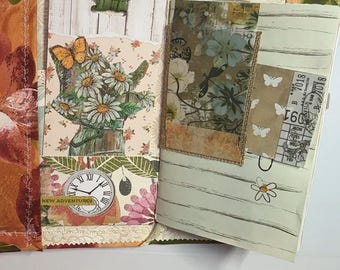 Junk Journal, Padded Fabric Cover, Removable 6x9 Notebook, Analog, Vintage Style, Cottagecore Mixed Media Diary