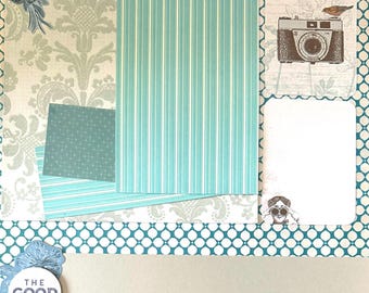 Teal Travel Scrapbook Page: Vintage Camera Premade Layout