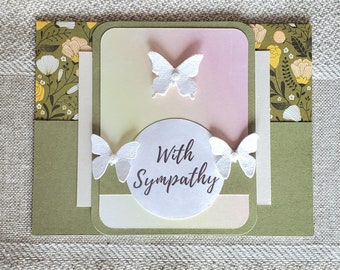 With sympathy card, handmade card, dimensional butterfly card, custom personalized Message option