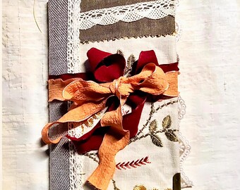 Handmade Junk Journal, Fabric Lace Cover,  Art Diary Planner, Gratitude Book