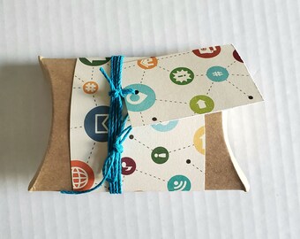 Small Gift Box and TAG / techno symbols / email / texting / kraft pillow Box / Ribbon / Gift packaging Set