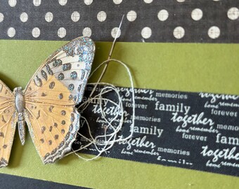 Handmade 12x12 Scrapbook Page | Family Memories Butterfly & Floral Layout | Premade Embellished Memory Keeping