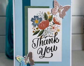 Handmade Floral Thank You Card: Butterfly Embellished