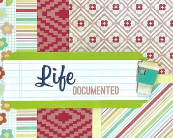 Premade Scrapbook Page, Memories| Red Green Floral "Life Documented" 12x12 Layout | Family Memory Keeping