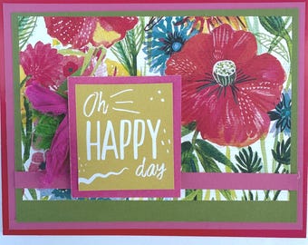Handmade Floral Birthday Card, Bright Celebration Greeting, Layered Dimensional Design