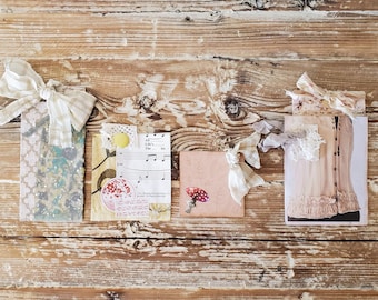 Floral Lace Gift Tags, Victorian Ephemera, Junk Journal Embellishments, Set of 4