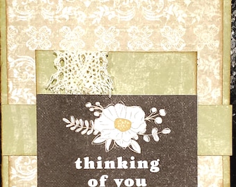 Handmade Floral Thinking of You Card & Sympathy Greeting Get Well Encouragement Custom Message Printed Send For Me Blank Inside