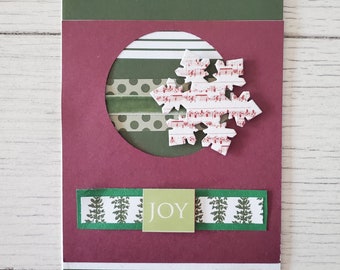 JOY holiday Card,  Snowflake handmade Christmas card