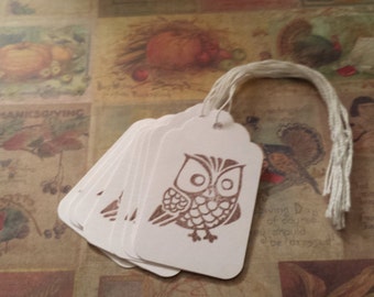 Tags Brown Owl - Hand stamped with Envelope Option Fall Thanksgiving