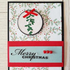 Merry Christmas Card,  Mistletoe Card, handmade Christmas card