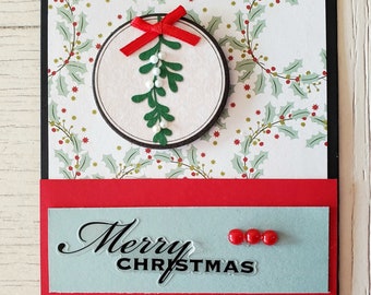 Merry Christmas Card,  Mistletoe Card, handmade Christmas card
