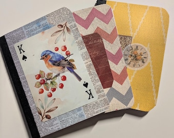 Altered Mini Composition Book Set, 3 Pocket-Size Journals, Bird, & Striped Lined Notebooks, Stocking Stuffer, Teacher Gift