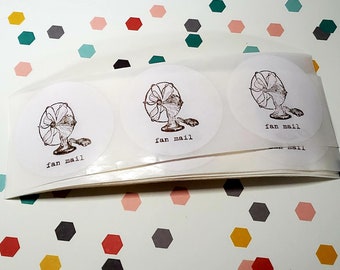 Sticker Fan Mail Hand stamped  white 2 in  Envelope Seal  Set of 15