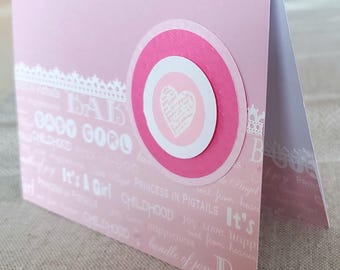 Handmade Baby Girl Card: Dimensional New Baby Congratulations