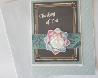 Handmade Thinking of You Card, Dimensional Floral Sympathy Greeting