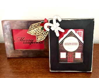 Handmade Christmas Mini Frame Set, Rustic Holiday Decor, Upcycled Frames