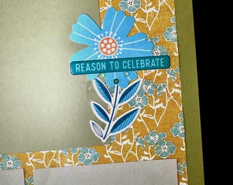 Handmade Scrapbook Page: Floral Layers & Golden Accents - 12x12 Premade Layout