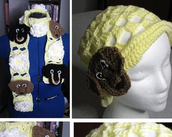 Dachshund Lace & Flower Scarf, Tote and Lace Hat Pattern Set - Digital Download