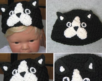 Infant Boston Terrier Dog Hat Crochet Pattern With Tutorials - Digital Download